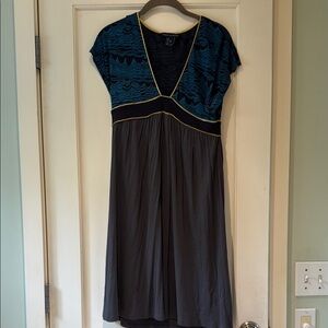 French Connection Blue Empire Waist Dress with Flutter Cap Sleeves